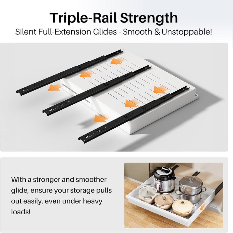 PXRACK Pull out Cabinet Organizer, 1-Pack Expandable(13.6"-24") Silde out Drawers with Raising Pad for Framed Cabinets, Adjustable Full-Extension Adhesive Roll out Shelves for Kitchen Pantry Home Pot and Pan - Image 5